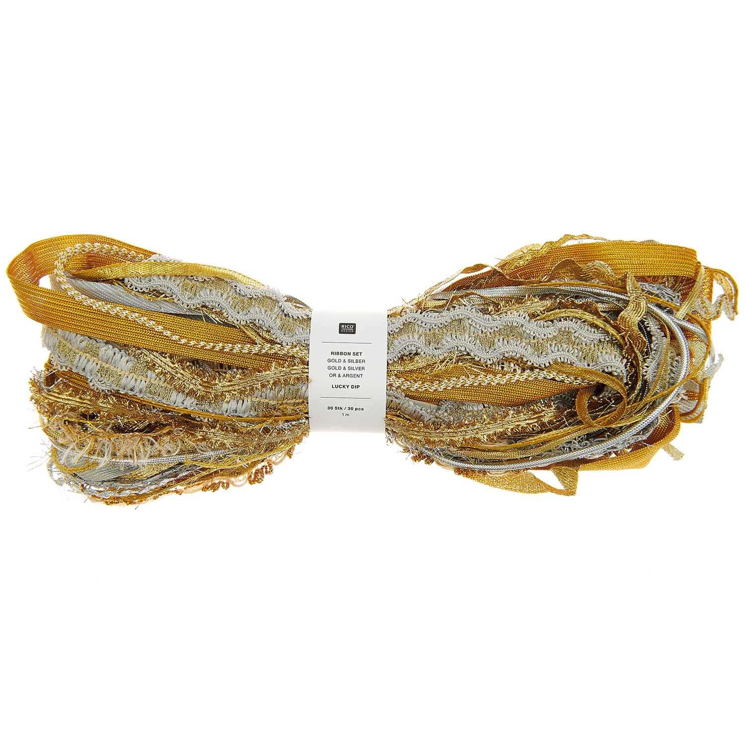Rico Design Ribbon Set Lucky Dip 30teilig Gold-Silber