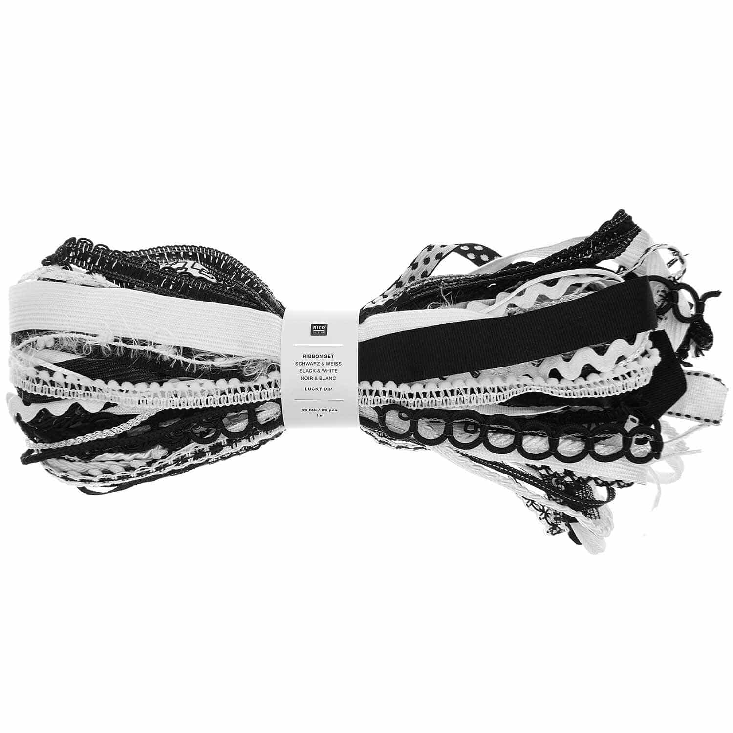Rico Design Ribbon Set Lucky Dip Schwarz-Weiß