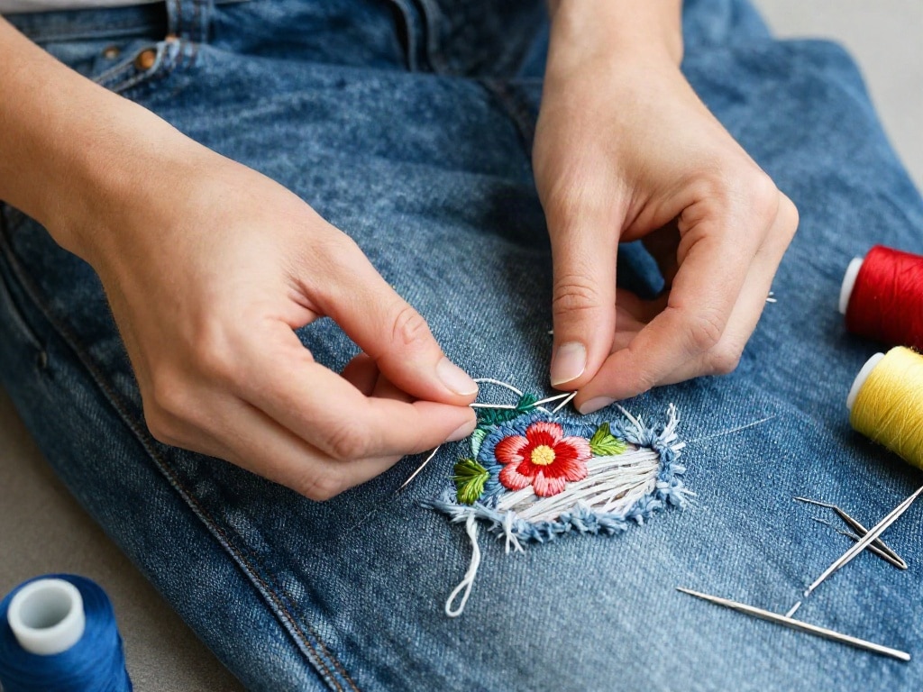 Jeans Loch besticken